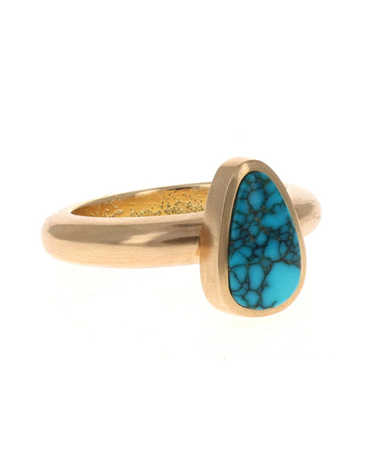 18K Gold Ring With High Grade Natural Lone Mountain Turquoise