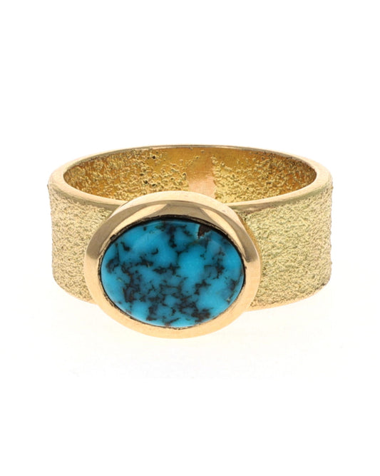 18K Gold Ring With High Grade Natural Lone Mountain Turquoise