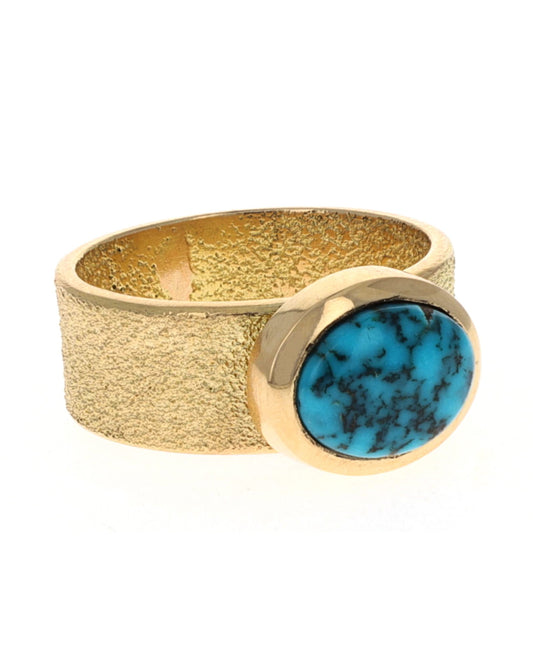 18K Gold Ring With High Grade Natural Lone Mountain Turquoise