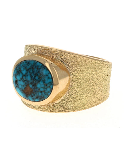 18Kゴールドリング 高品質天然ローンマウンテンターコイズ化石付き