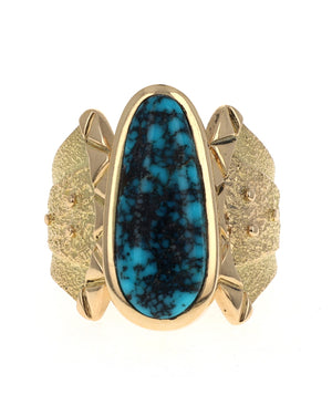 Bague en or 18 carats avec turquoise naturelle de haute qualité Lone Mountain