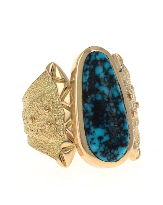 18K Gold Ring With High Grade Natural Lone Mountain Turquoise