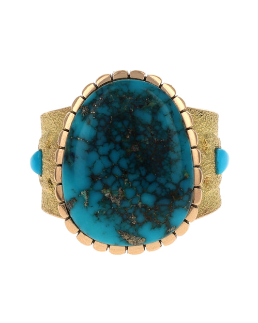 18K Gold Arrowhead Ring With High Grade Natural Morenci Turquoise