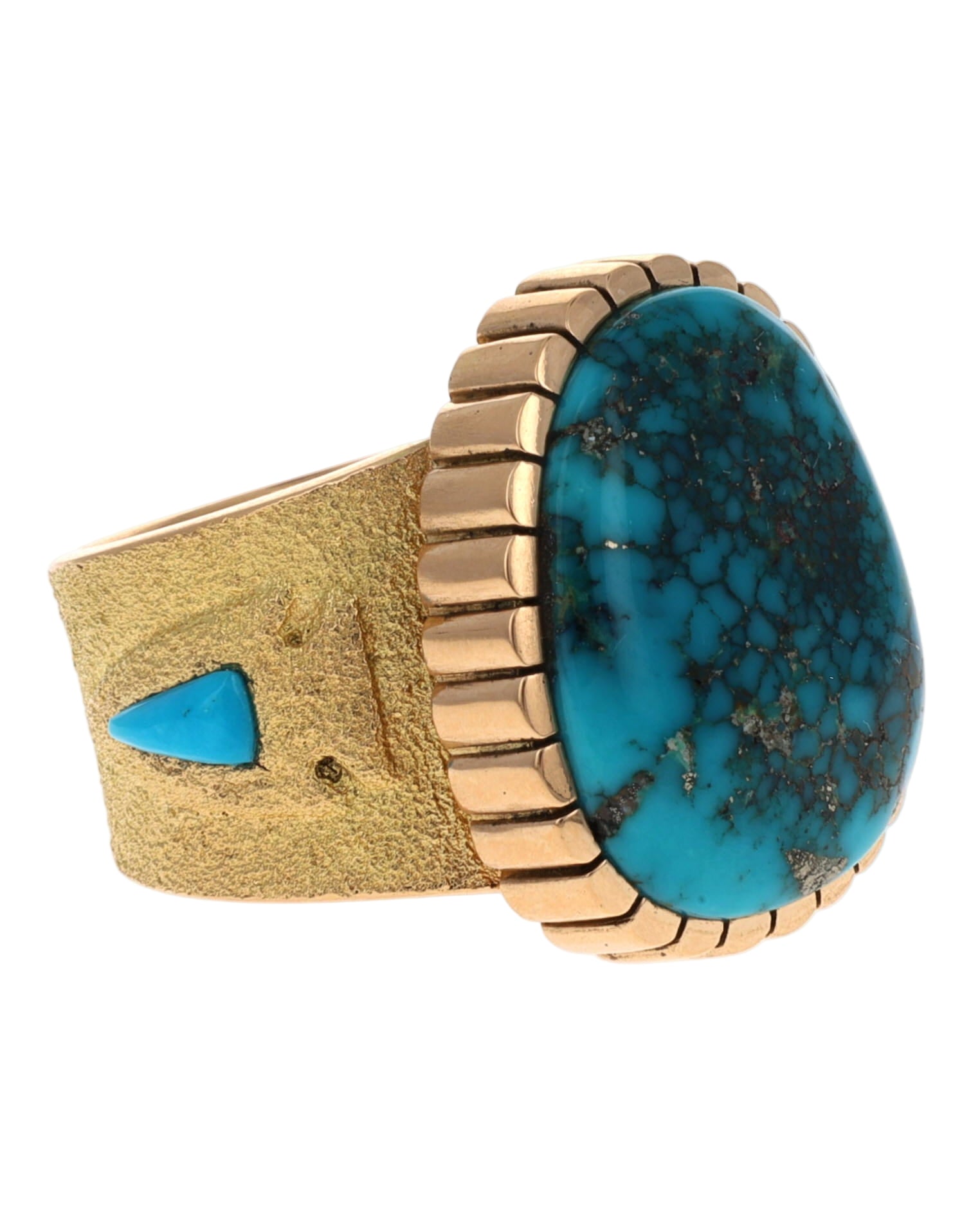 18K Gold Arrowhead Ring With High Grade Natural Morenci Turquoise