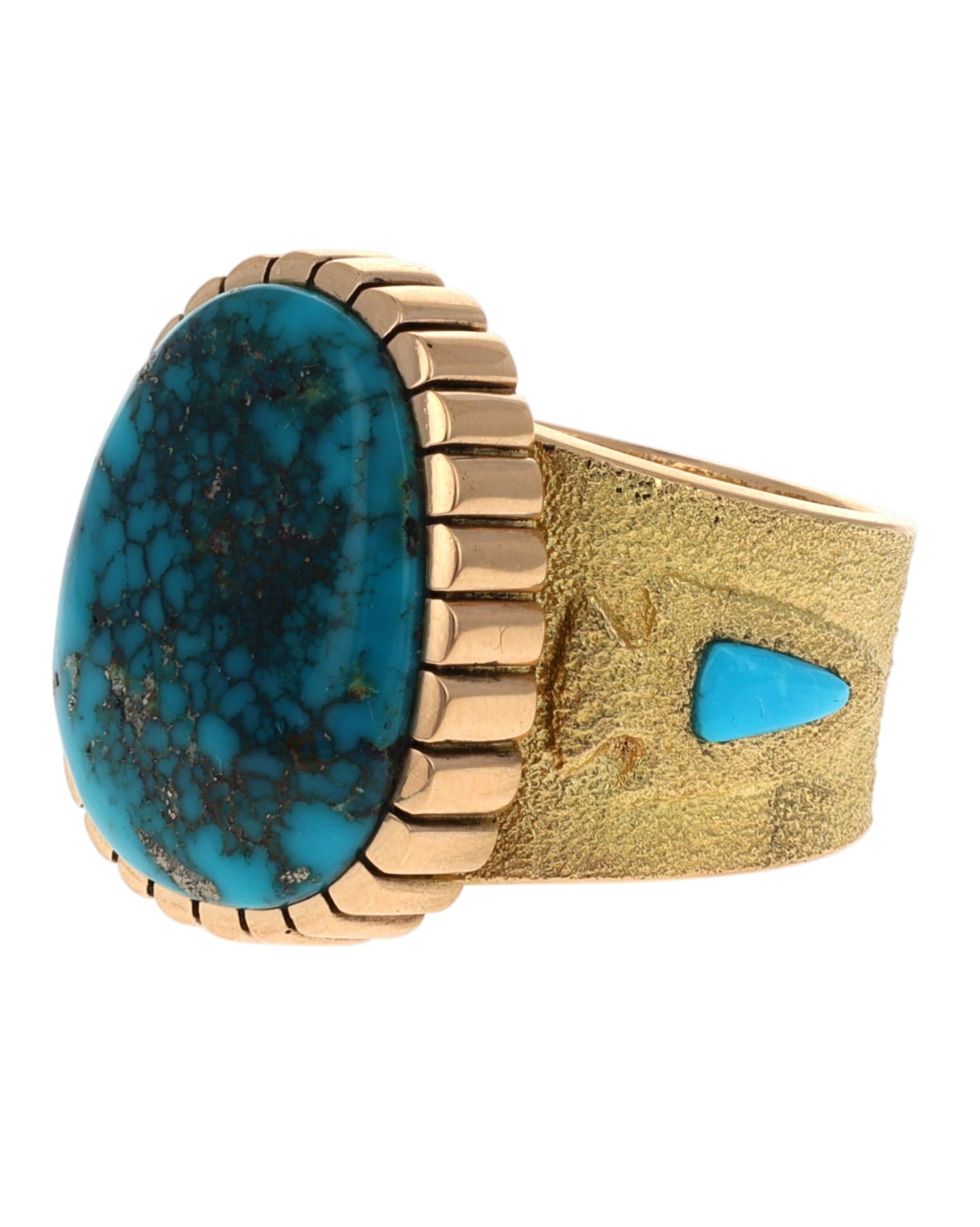 18K Gold Arrowhead Ring With High Grade Natural Morenci Turquoise