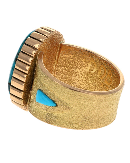 18K Gold Arrowhead Ring With High Grade Natural Morenci Turquoise