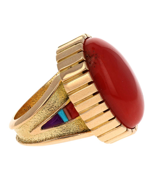 18K Gold Statement Ring With High Grade Mediterranean Coral