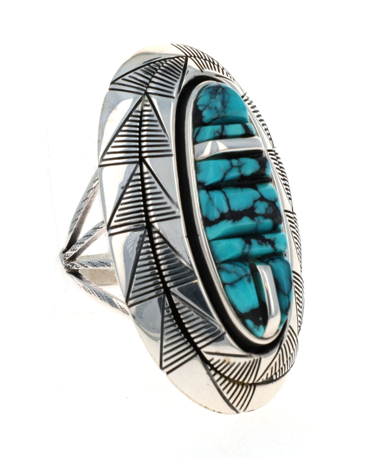 High Grade Natural Cloud Mountain Turquoise Shadowbox Ring