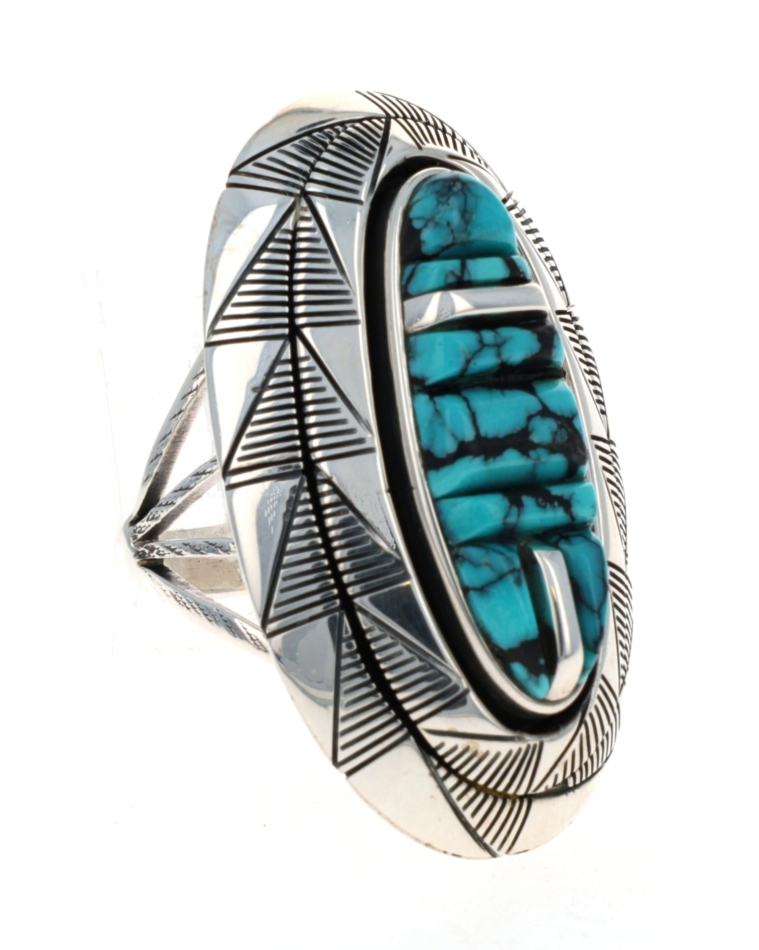 High Grade Natural Cloud Mountain Turquoise Shadowbox Ring