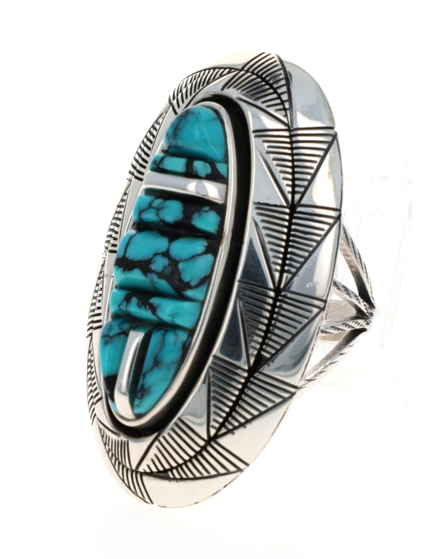 High Grade Natural Cloud Mountain Turquoise Shadowbox Ring