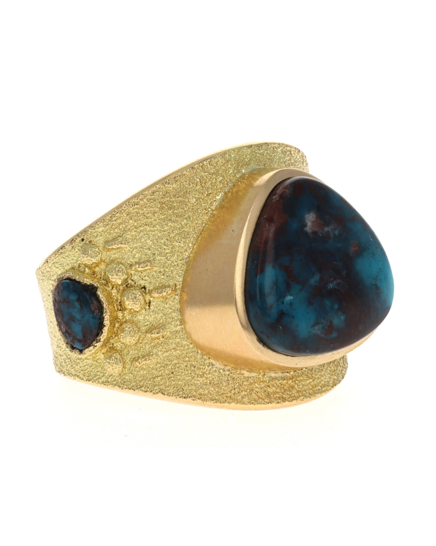 18K Gold Bear Paw Ring With High Grade Natural Smokey Bisbee Turquoise