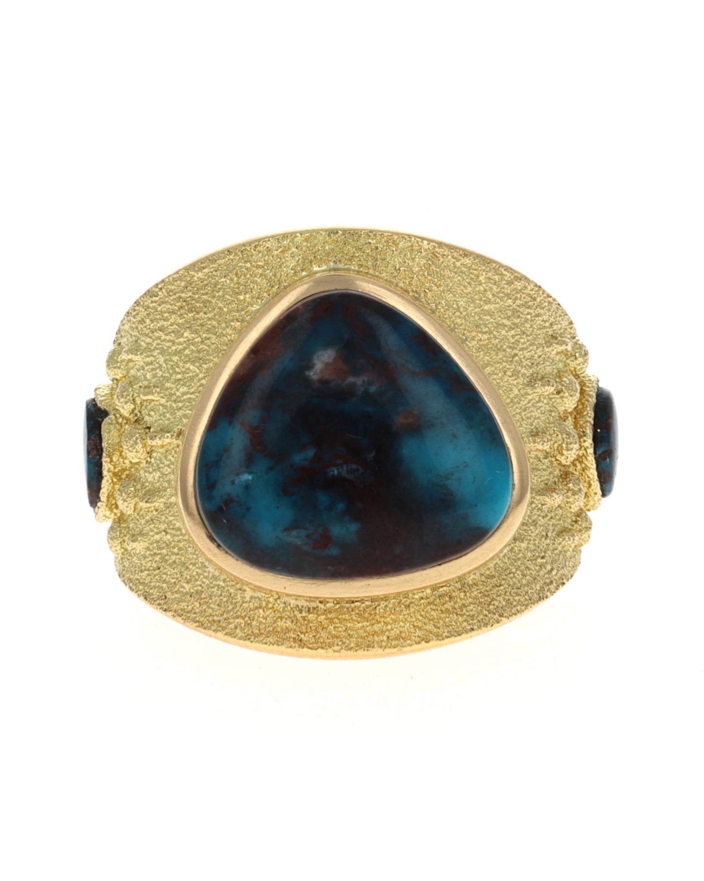 18K Gold Bear Paw Ring With High Grade Natural Smokey Bisbee Turquoise