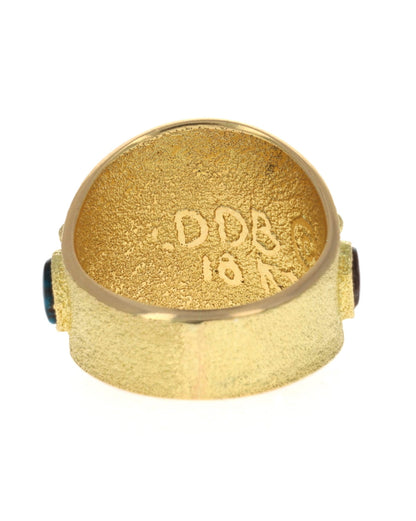 18K Gold Bear Paw Ring With High Grade Natural Smokey Bisbee Turquoise