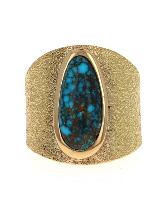 18K Gold Ring With High Grade Natural Bisbee Turquoise