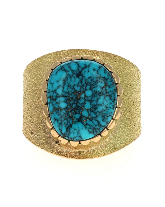 18K Gold Ring With High Grade Natural Lone Mountain Turquoise