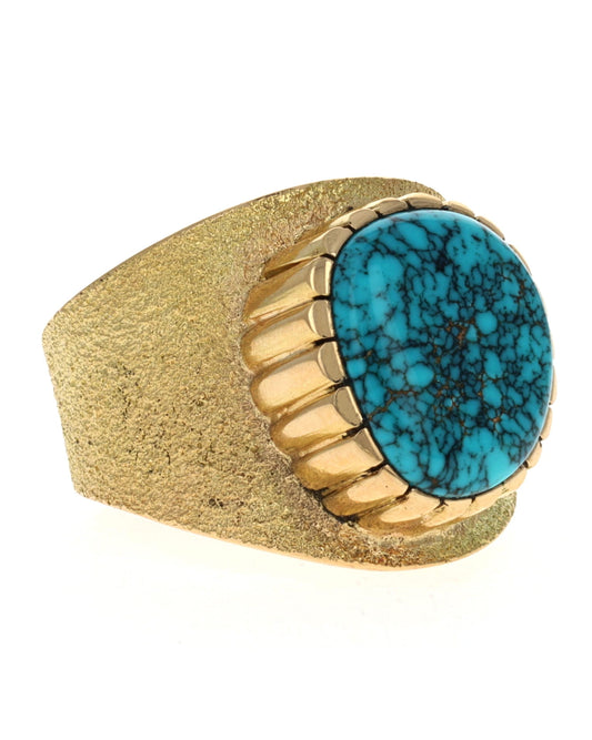18K Gold Ring With High Grade Natural Lone Mountain Turquoise