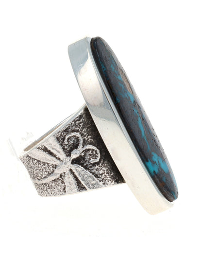 Dragonfly Ring With High Grade Natural Pilot Mountain Turquoise