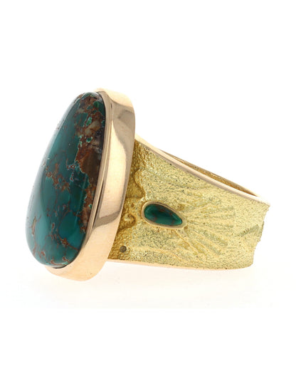 18K Gold Ring With High Grade Natural Royston Turquoise