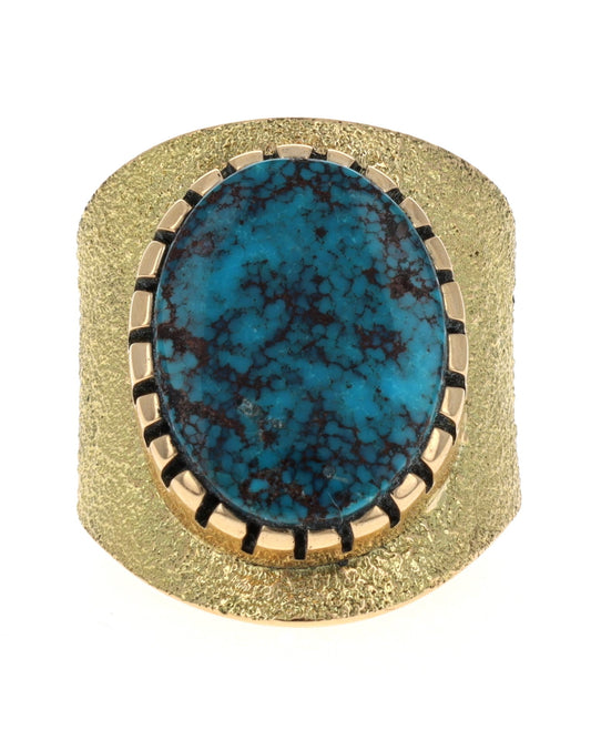 18K Gold Ring With High Grade Natural Bisbee Turquoise