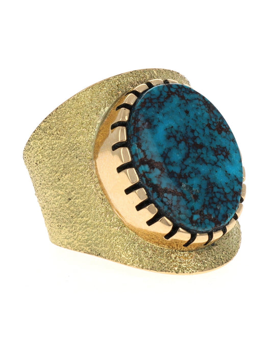 18K Gold Ring With High Grade Natural Bisbee Turquoise