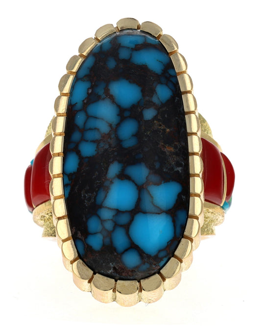 18K Gold Statement Ring With High Grade Natural Godber-Burnham Turquoise