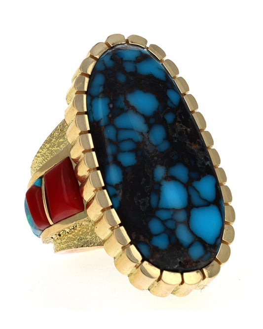 18K Gold Statement Ring With High Grade Natural Godber-Burnham Turquoise