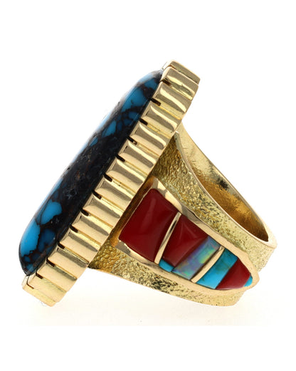 18K Gold Statement Ring With High Grade Natural Godber-Burnham Turquoise