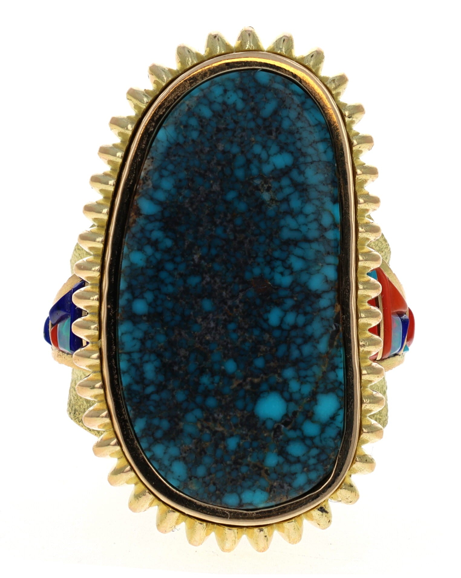 18K Gold Statement Ring With High Grade Natural Lone Mountain Turquoise