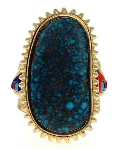 18K Gold Statement Ring With High Grade Natural Lone Mountain Turquoise