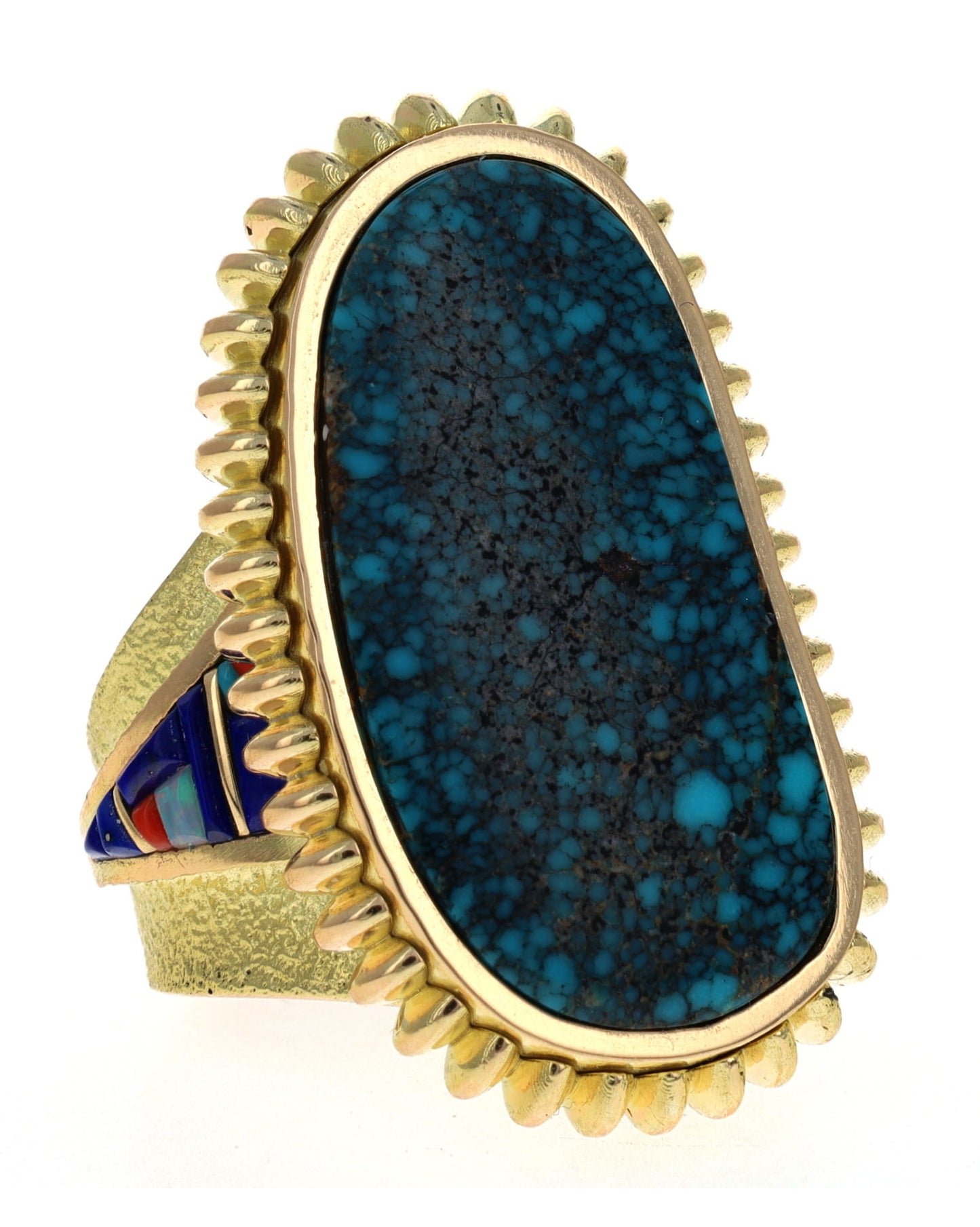18K Gold Statement Ring With High Grade Natural Lone Mountain Turquoise