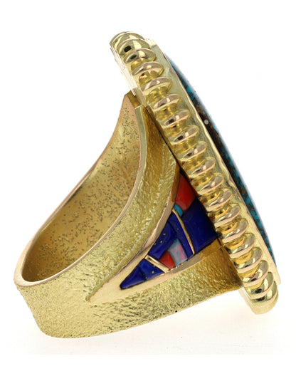 18K Gold Statement Ring With High Grade Natural Lone Mountain Turquoise