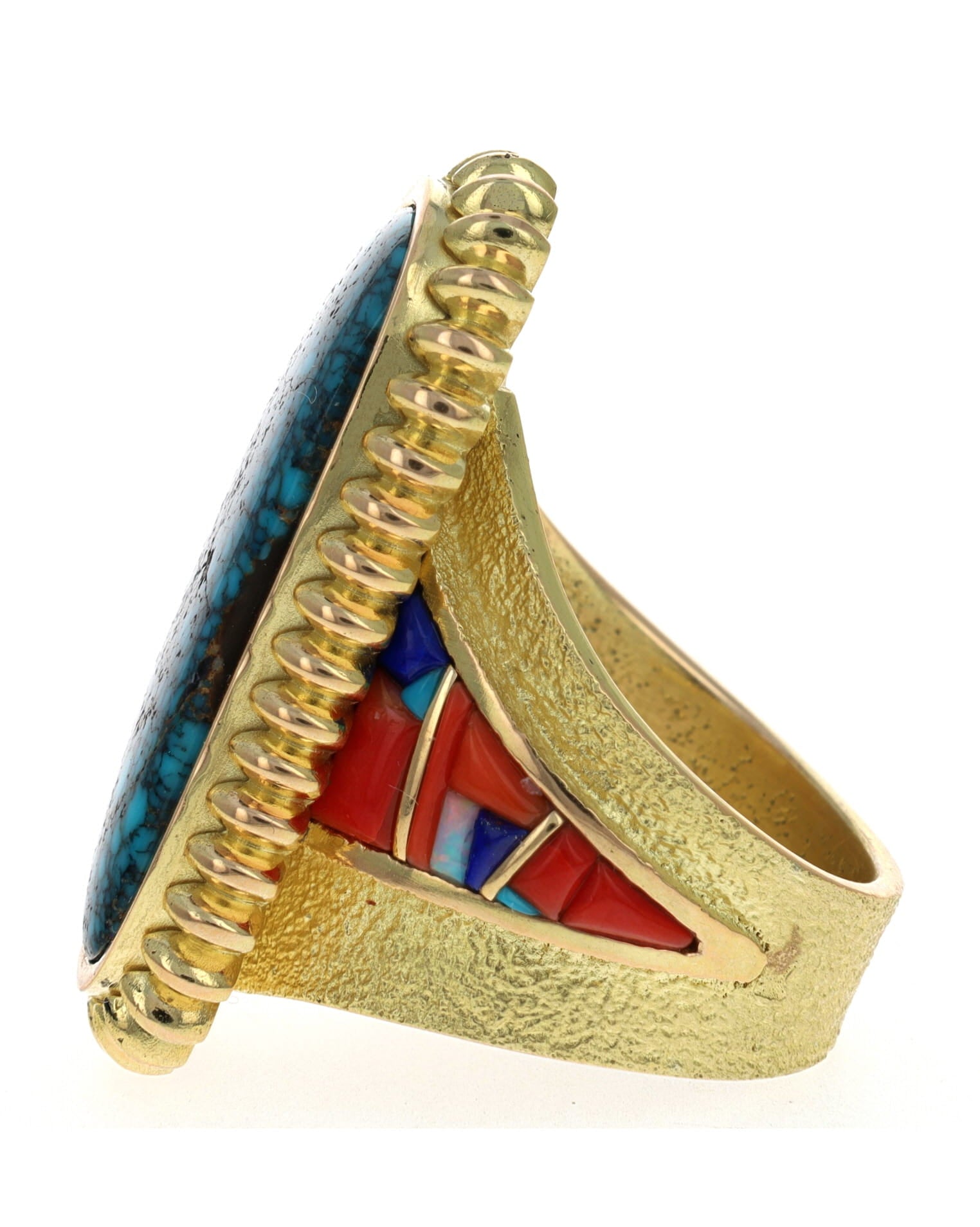 18K Gold Statement Ring With High Grade Natural Lone Mountain Turquoise