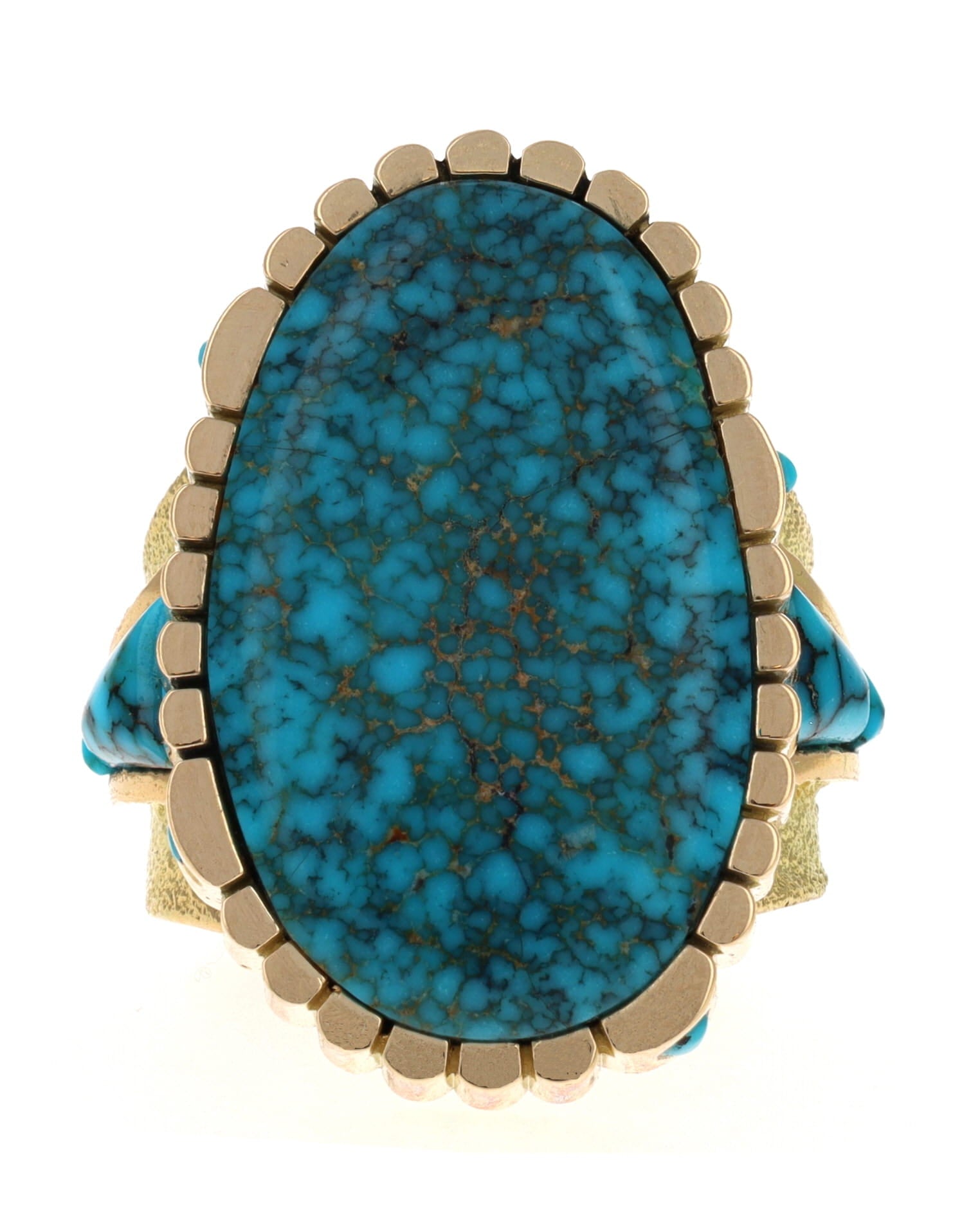 18K Gold Statement Ring With High Grade Natural Lone Mountain Turquoise