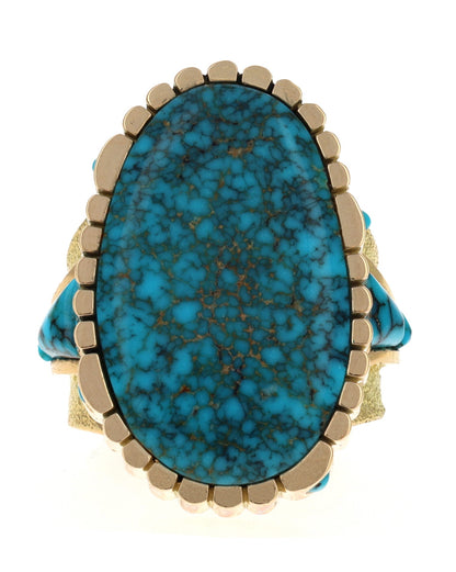 18K Gold Statement Ring With High Grade Natural Lone Mountain Turquoise