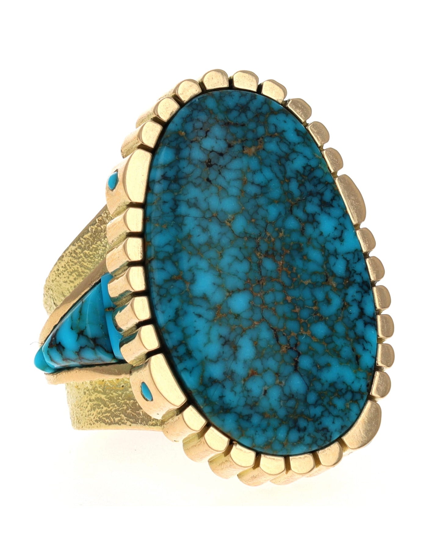 18K Gold Statement Ring With High Grade Natural Lone Mountain Turquoise