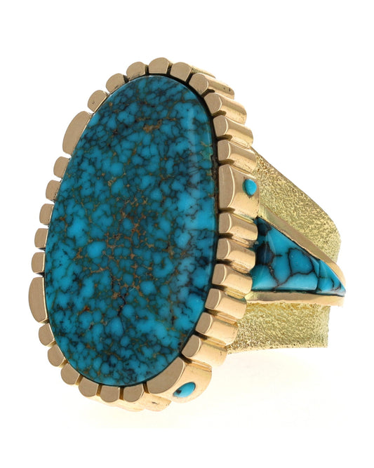 18K Gold Statement Ring With High Grade Natural Lone Mountain Turquoise