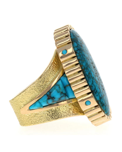 18K Gold Statement Ring With High Grade Natural Lone Mountain Turquoise