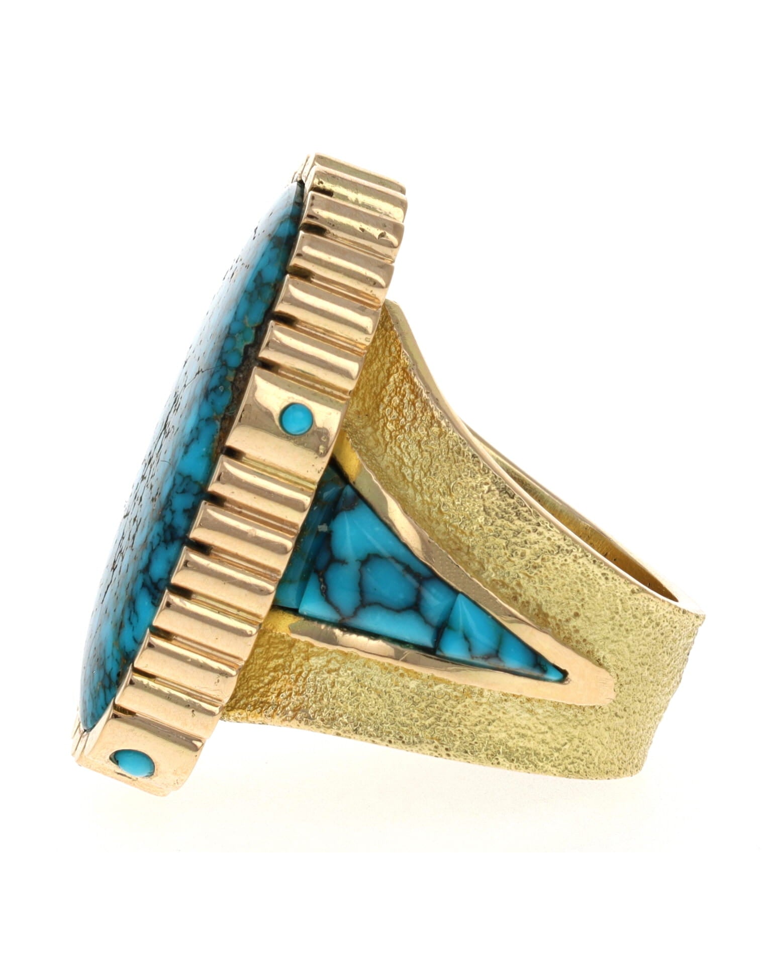 18K Gold Statement Ring With High Grade Natural Lone Mountain Turquoise