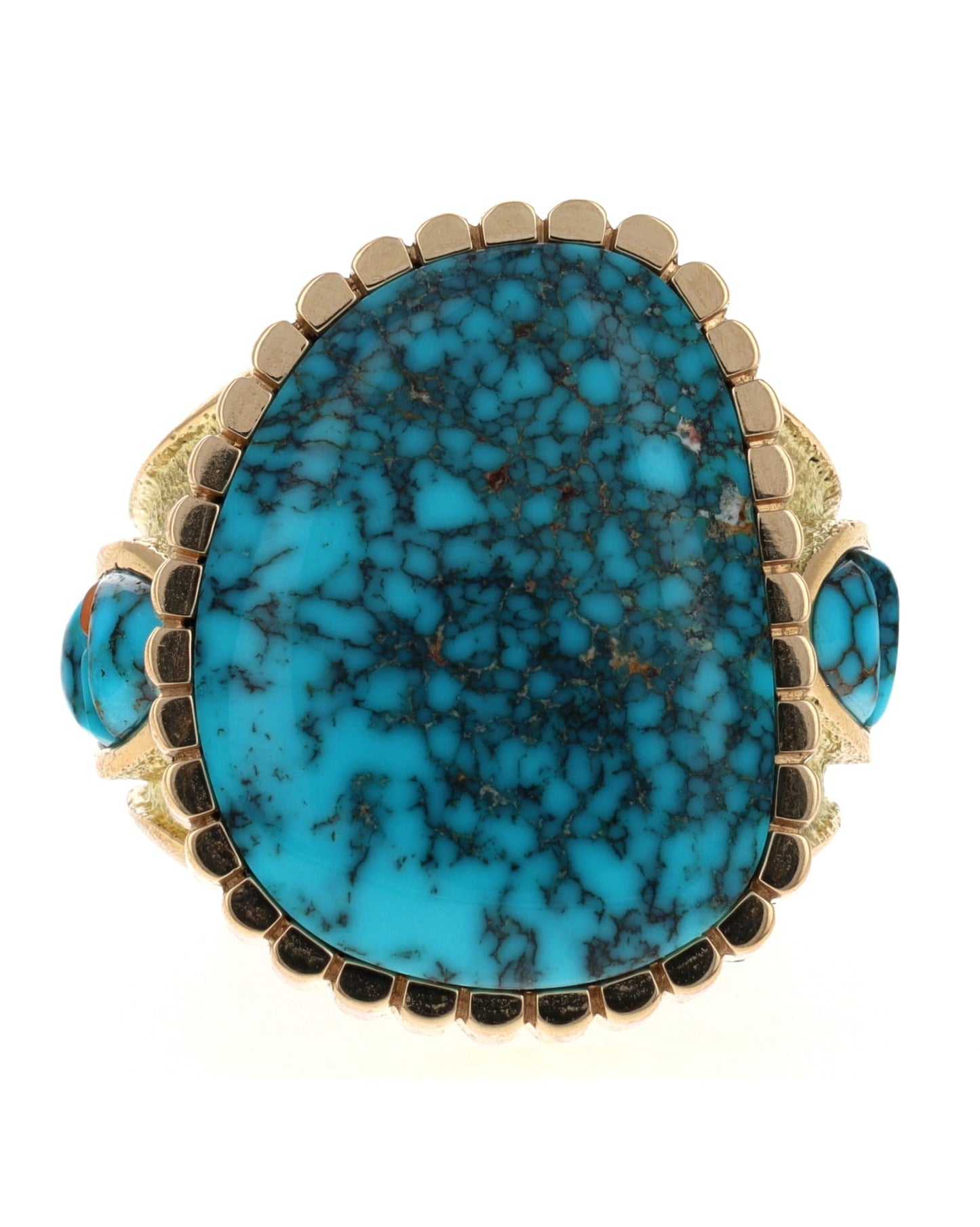 18K Gold Statement Ring With High Grade Natural Lone Mountain Turquoise