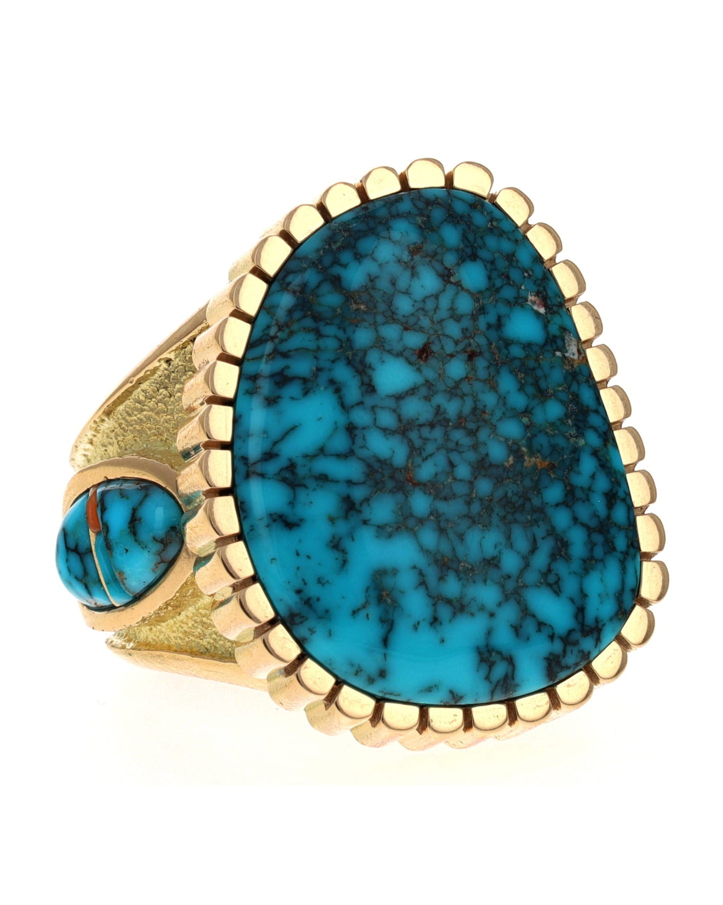 18K Gold Statement Ring With High Grade Natural Lone Mountain Turquoise