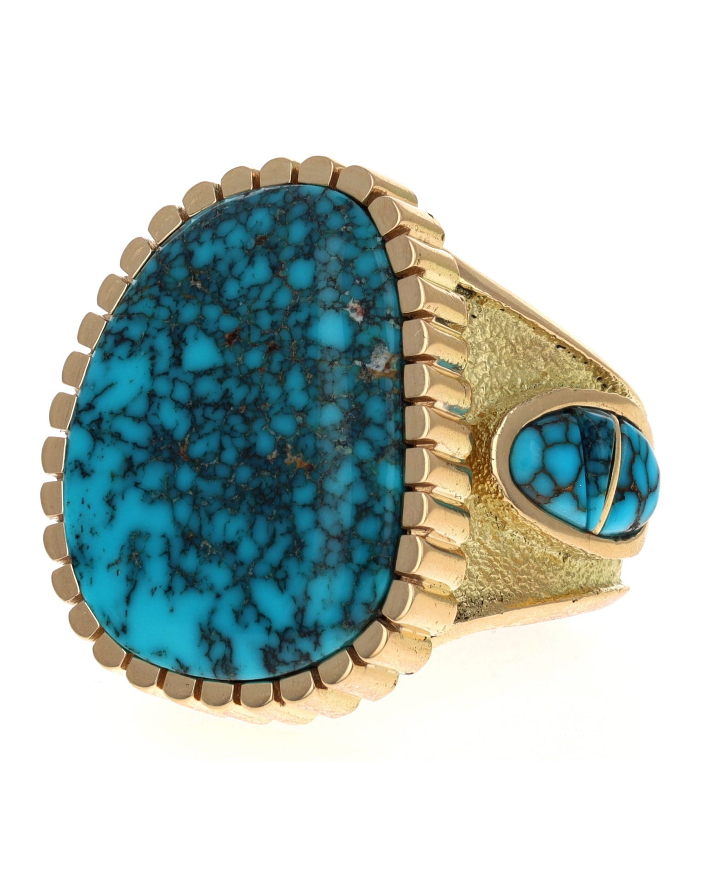 18K Gold Statement Ring With High Grade Natural Lone Mountain Turquoise