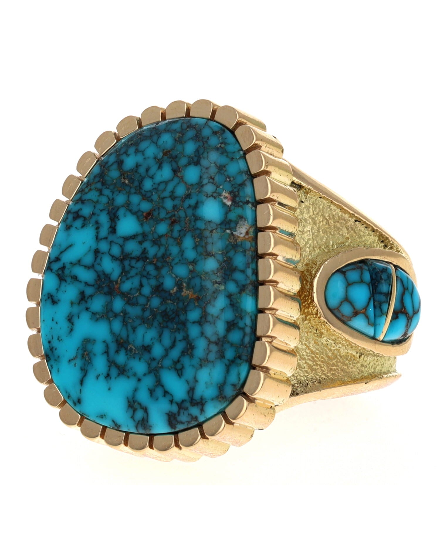 18K Gold Statement Ring With High Grade Natural Lone Mountain Turquoise