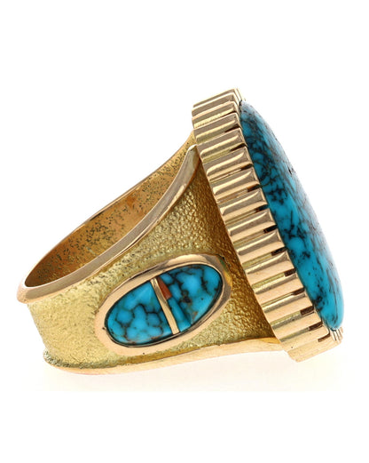 18K Gold Statement Ring With High Grade Natural Lone Mountain Turquoise