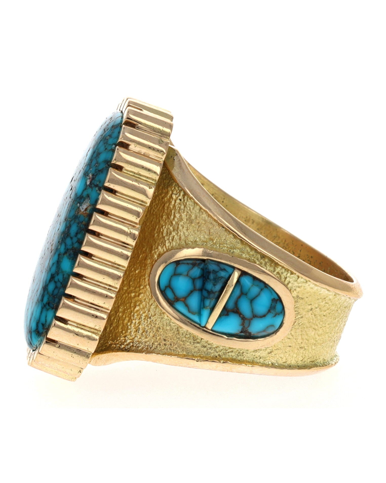 18K Gold Statement Ring With High Grade Natural Lone Mountain Turquoise