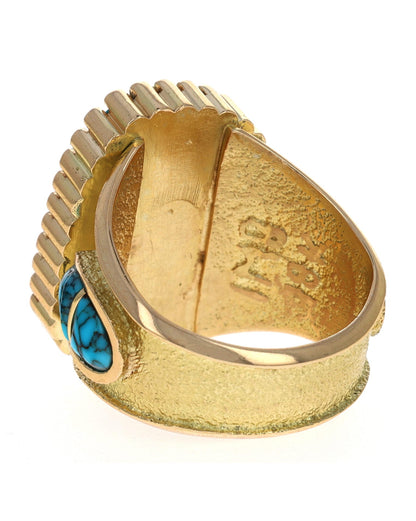 18K Gold Statement Ring With High Grade Natural Lone Mountain Turquoise