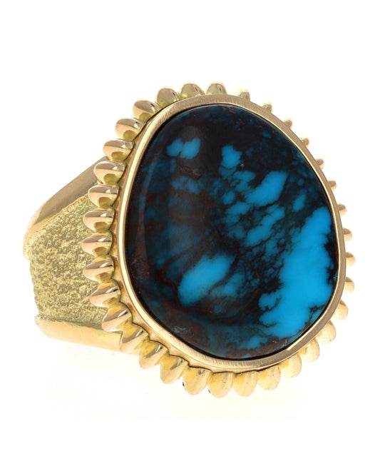 18K Gold Statement Ring With High Grade Natural Bisbee Turquoise