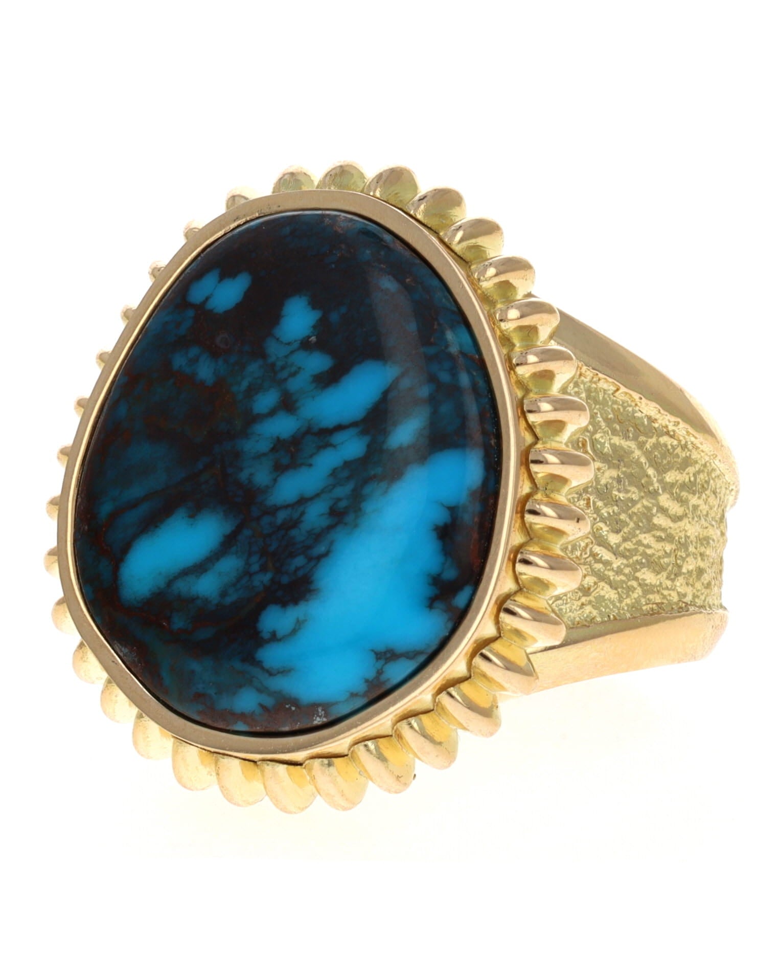 18K Gold Statement Ring With High Grade Natural Bisbee Turquoise