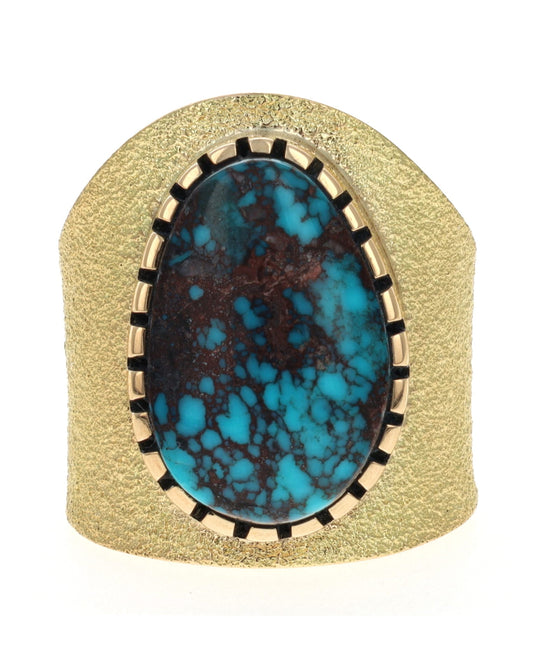 18K Gold Ring With High Grade Natural Bisbee Turquoise