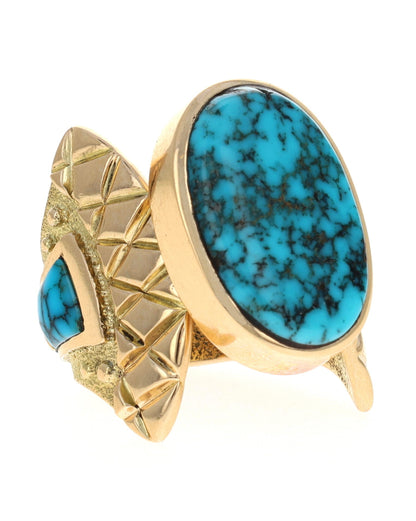 18K Gold Ring With High Grade Natural Lone Mountain Turquoise