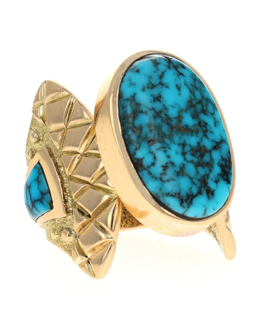 18K Gold Ring With High Grade Natural Lone Mountain Turquoise
